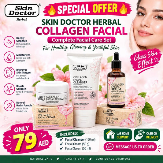 Want young and glowing skin? ( 3 in 1 ) Skin Doctor Herbal Collagen Facial Complete Facial Care Set