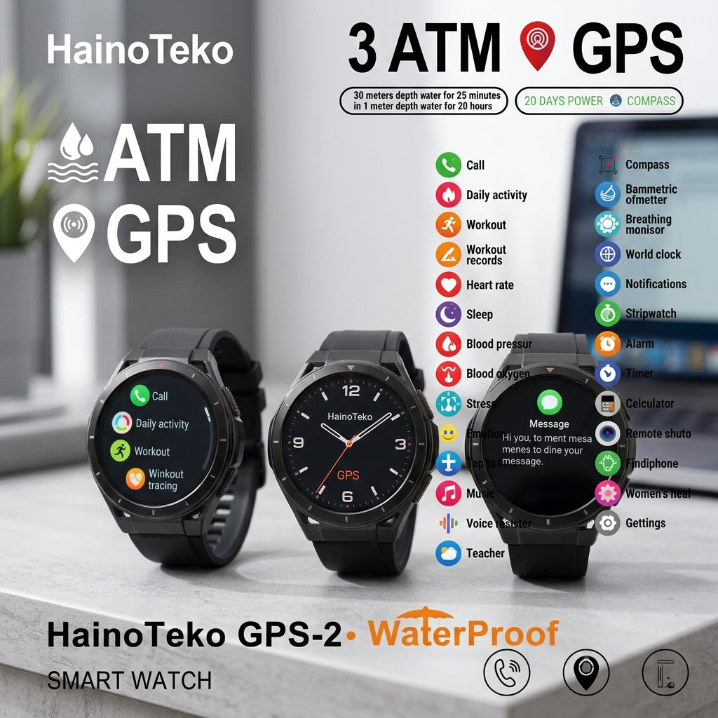 1 Year Warranty Made In Germany Haino Teko GPS-2 AMOLED Smartwatch | 3 ATM Waterproof | 3 Pairs Interchangeable Straps Included