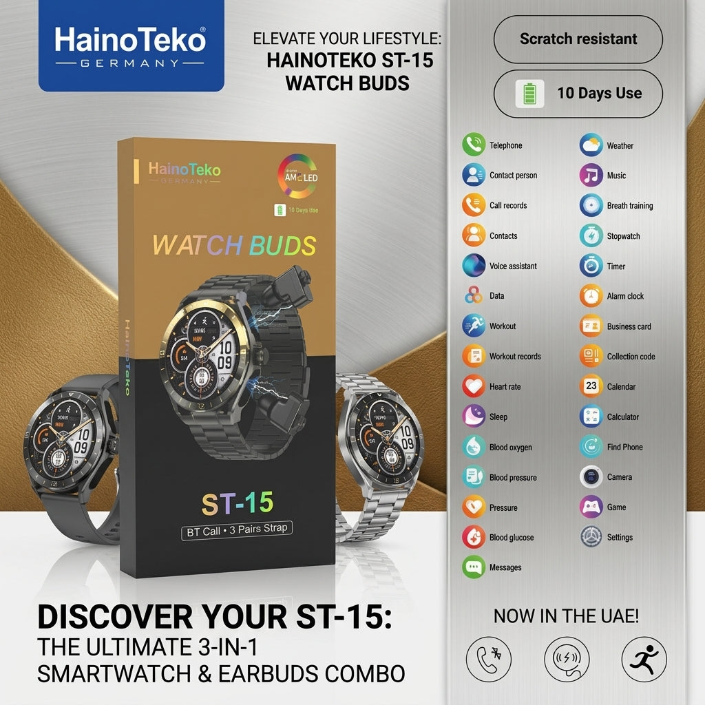 1 Year Warranty Made In Germany HainoTeko ST-15 Smartwatch with Built-in Earbuds