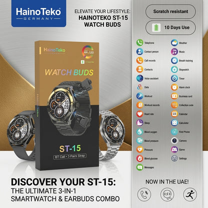 1 Year Warranty Made In Germany HainoTeko ST-15 Smartwatch with Built-in Earbuds