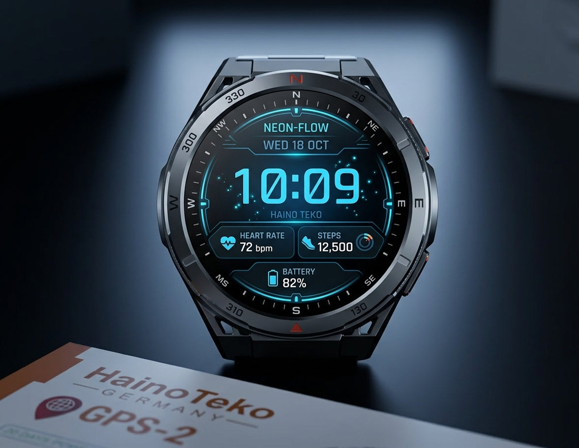 1 Year Warranty Made In Germany Haino Teko GPS-2 AMOLED Smartwatch | 3 ATM Waterproof | 3 Pairs Interchangeable Straps Included