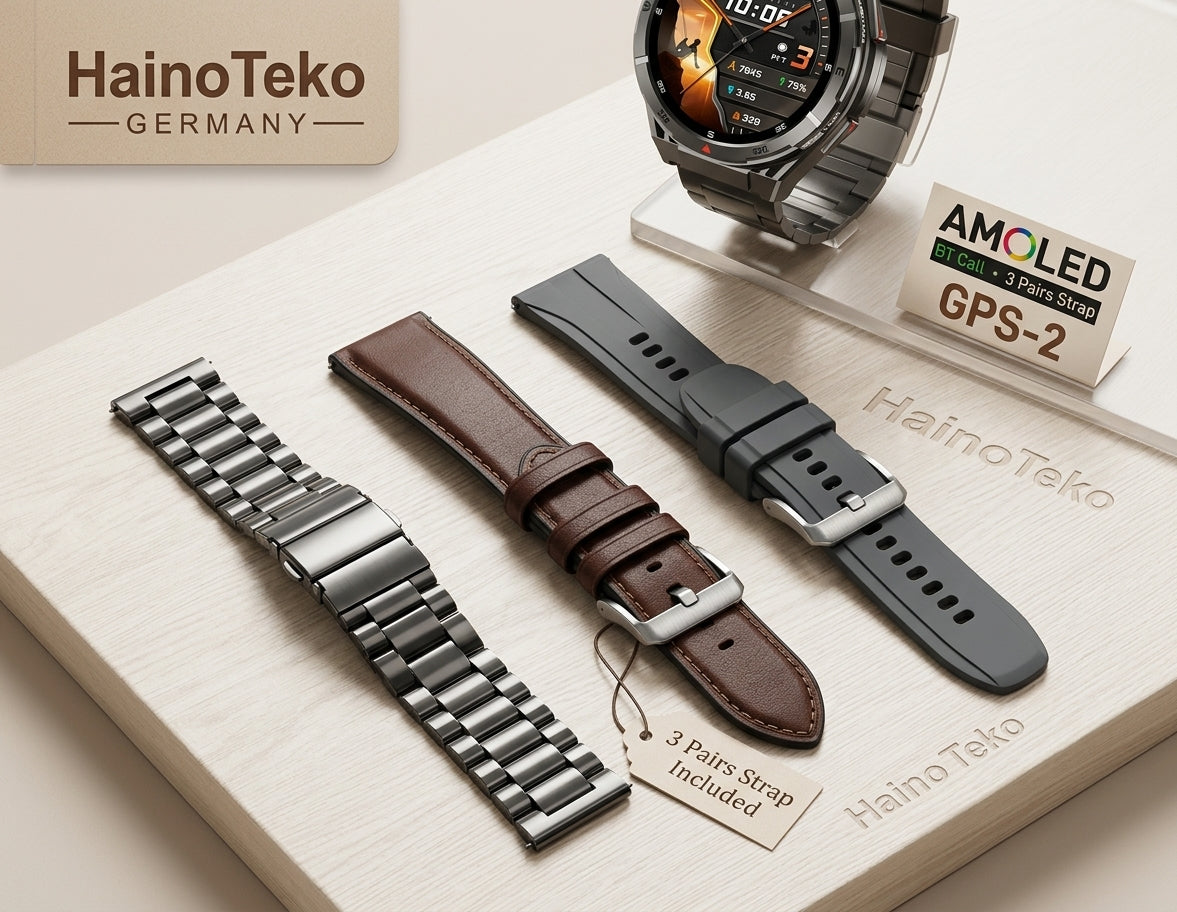 1 Year Warranty Made In Germany Haino Teko GPS-2 AMOLED Smartwatch | 3 ATM Waterproof | 3 Pairs Interchangeable Straps Included