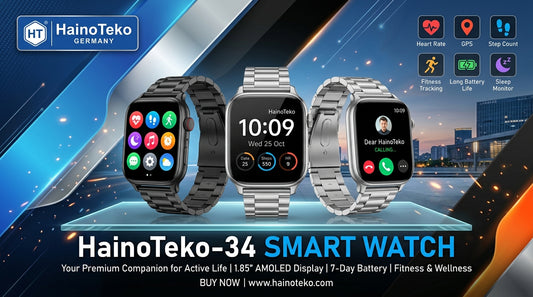 1 Year Warranty Made In Germany HainoTeko-34 Smart Watch with AMOLED Display and 3 Pairs of Straps.