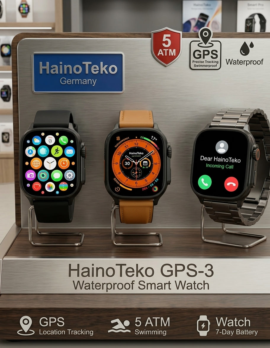 1 Year Warranty Made in Germany HainoTeko GPS-3 AMOLED Smart Watch - 5 ATM Waterproof, GPS & Compass 3 Pair Straps