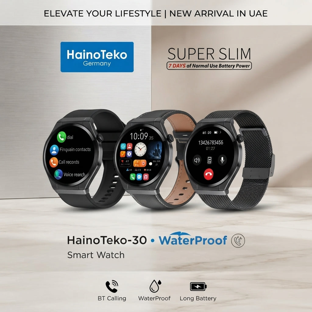 1 Year Warranty Made in Germany HainoTeko-30 AMOLED Waterproof Smart Watch with 3 Pairs Straps and Bluetooth Calling.