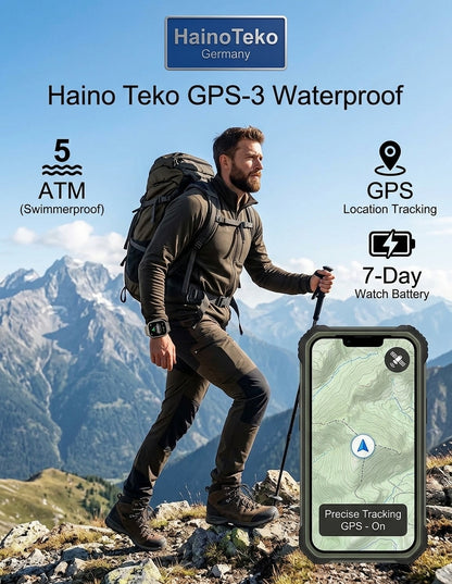 1 Year Warranty Made in Germany HainoTeko GPS-3 AMOLED Smart Watch - 5 ATM Waterproof, GPS & Compass 3 Pair Straps