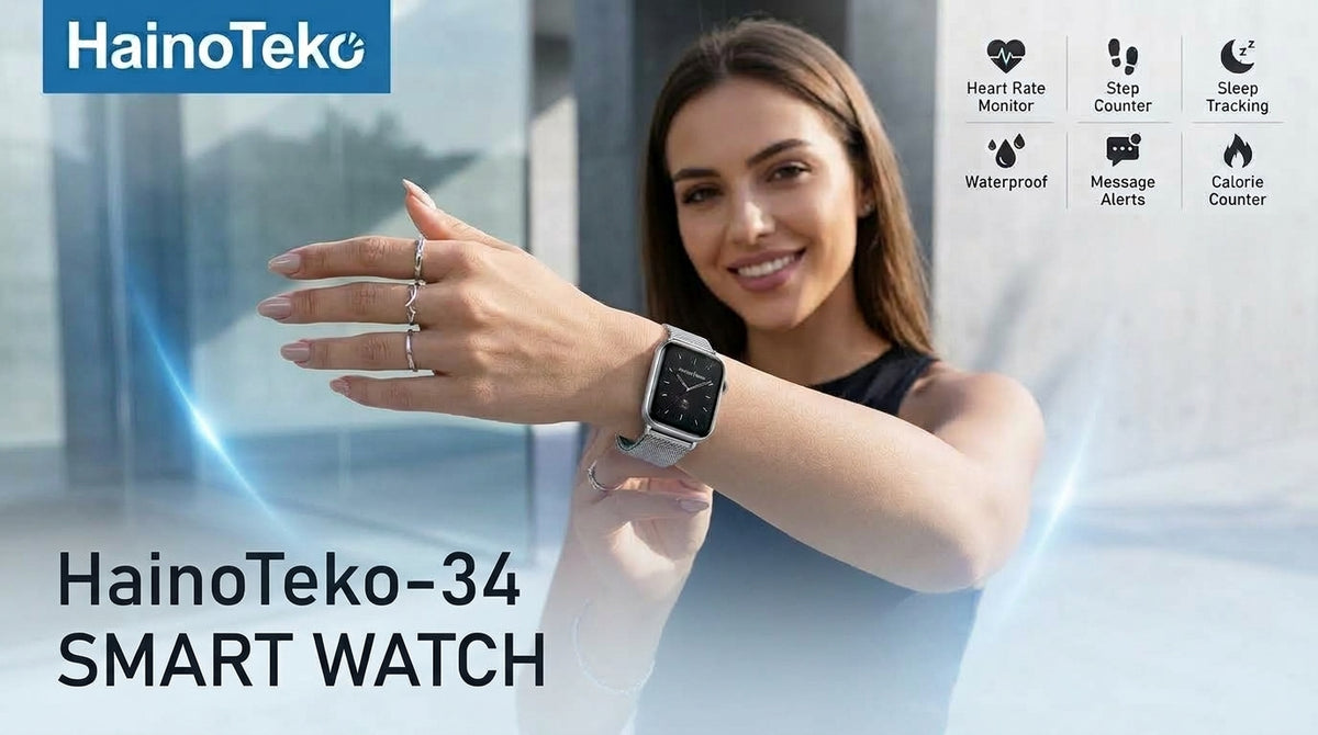 1 Year Warranty Made In Germany HainoTeko-34 Smart Watch with AMOLED Display and 3 Pairs of Straps.