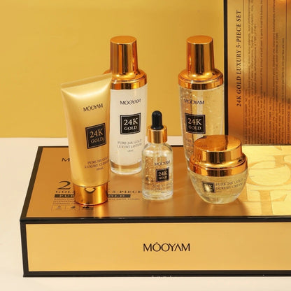 Mooyam 24K Gold Luxury 5 Piece Skincare Set (Cleanser + Toner + Lotion + Cream + Essence)