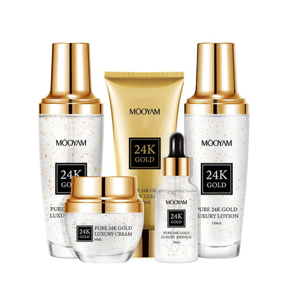 Mooyam 24K Gold Luxury 5 Piece Skincare Set (Cleanser + Toner + Lotion + Cream + Essence)