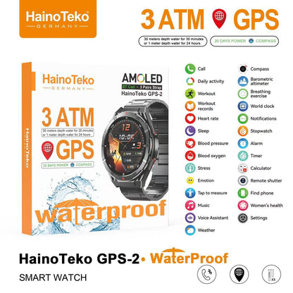 1 Year Warranty Made In Germany Haino Teko GPS-2 AMOLED Smartwatch | 3 ATM Waterproof | 3 Pairs Interchangeable Straps Included