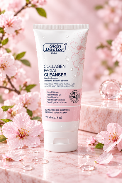 Skin Doctor Herbal Collagen Facial Cleanser with pink flowers